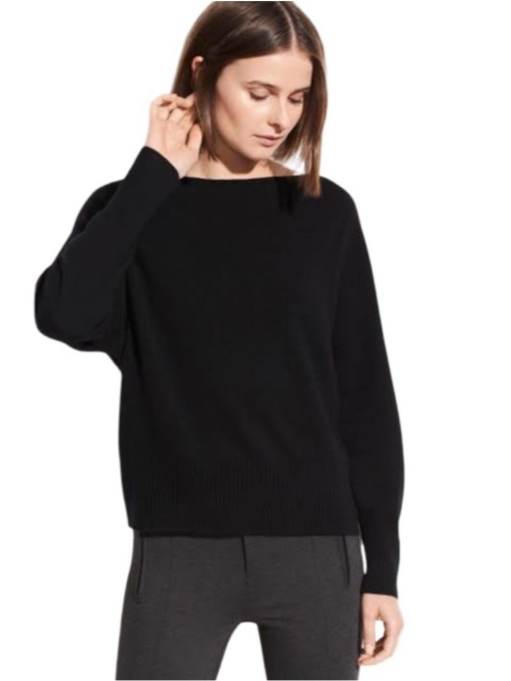 Vince Wool Cashmere Blend Boatneck Sweater in Black Size L